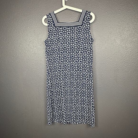 Talbots Size Medium Petite Effortless Jersey Shift Dress - Star Geo Blue White - Picture 2 of 6